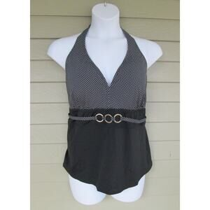Inches Off Womens Black & White Polka Dot Halter Tankini Swimsuit Top 24 24W